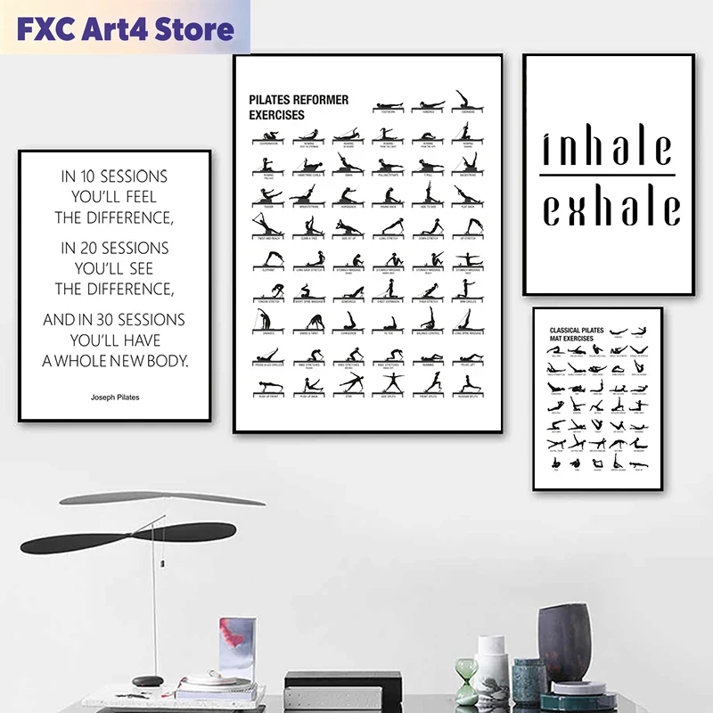 Pilates With Yoga - Frameless Pilates Workout Chart Poster Canvas